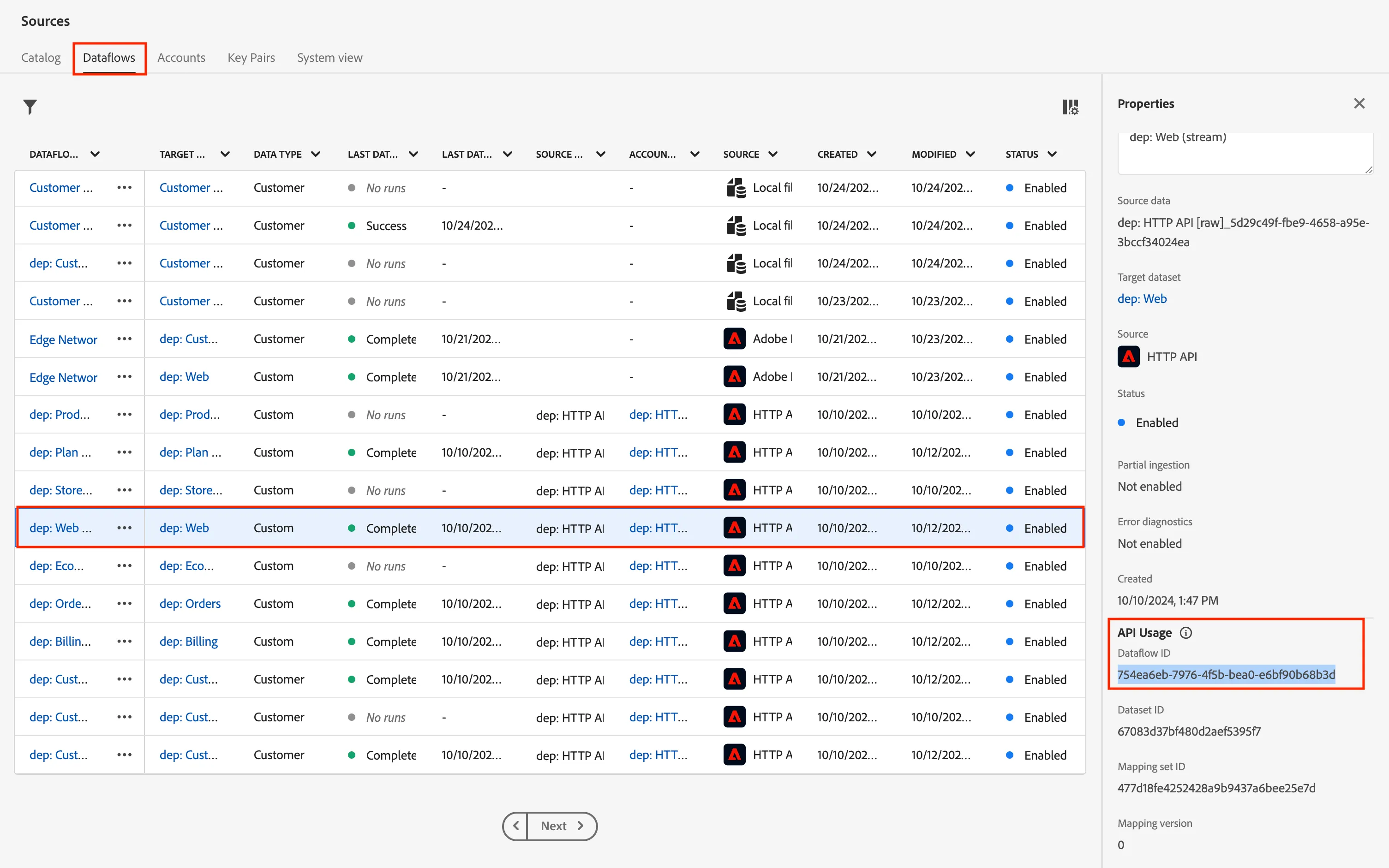 Web Dataflow ID Web Dataflow ID