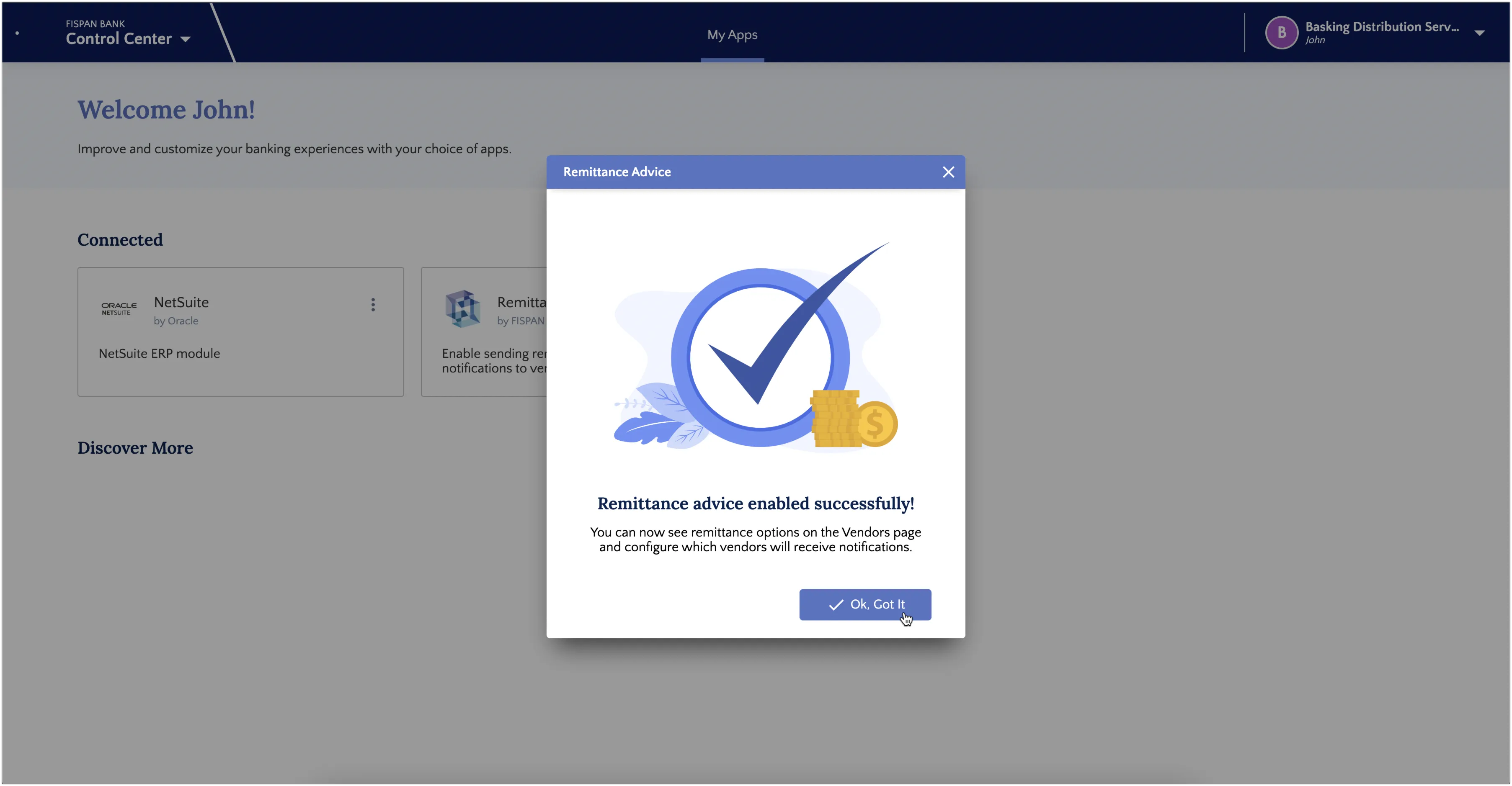 The Remittance Advice card will move from the Discover More section to the Connected section once enabled. The Remittance Advice card will move from the Discover More section to the Connected section once enabled.