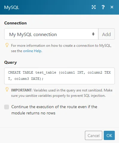 Execute a query