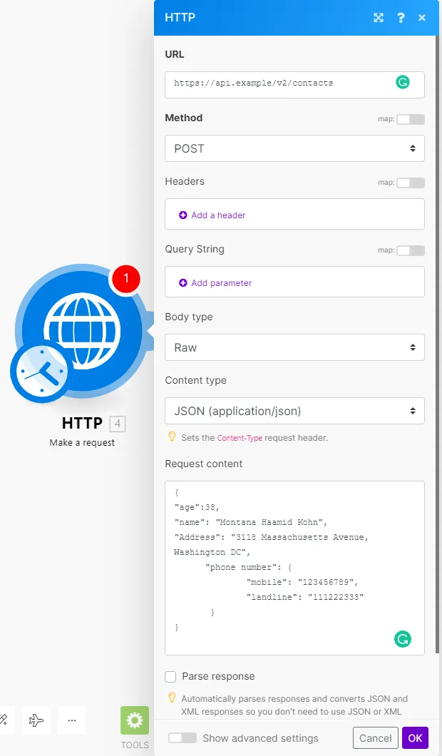 Make a request module example