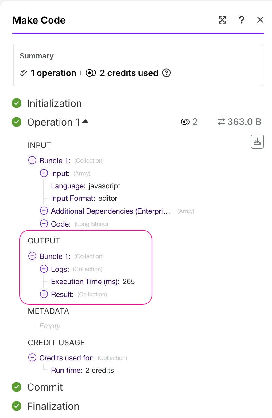 Output bundle with execution time Output bundle with execution time