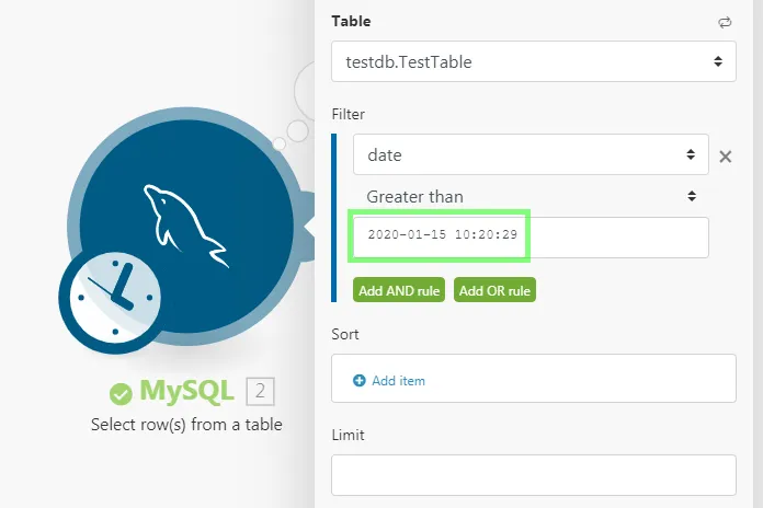 Static date/time example