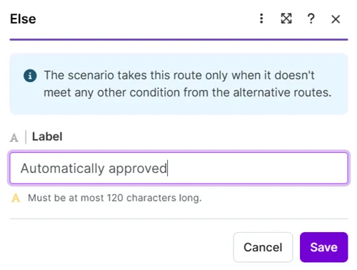 Set the Else route Label name Set the Else route Label name