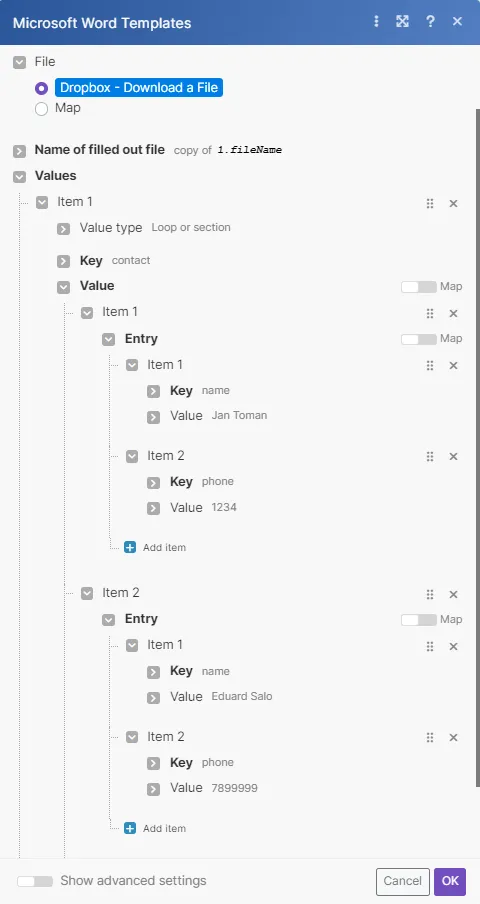 Module setup Fill out a document