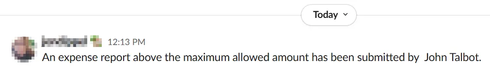 Slack message example Slack message example