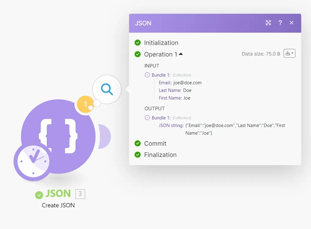 Create JSON output Create JSON output