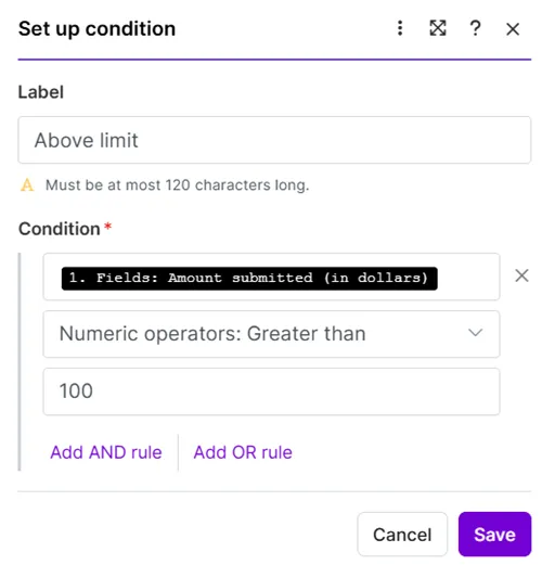 First condition - expense amount above the limit First condition - expense amount above the limit