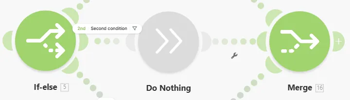 If you do not select a module for one of the routes after If-else and then connect it to the Merge, the module name becomes Do Nothing. If you do not select a module for one of the routes after If-else and then connect it to the Merge, the module name becomes Do Nothing.