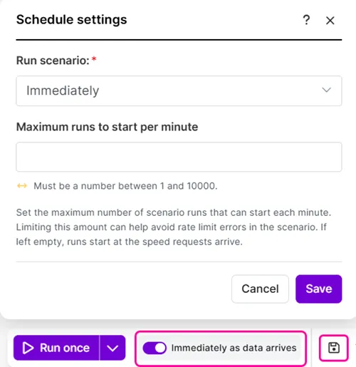 Schedule the scenario to run Schedule the scenario to run