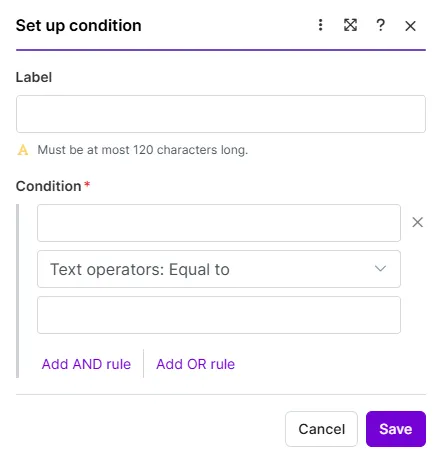 Set up condition Set up condition
