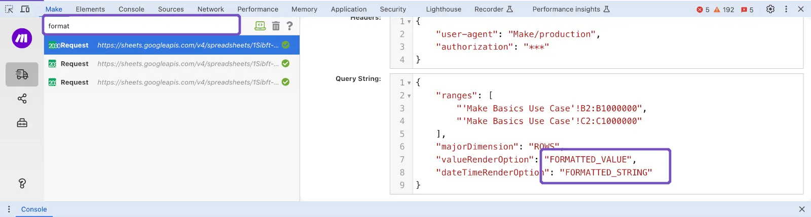 Search in logs