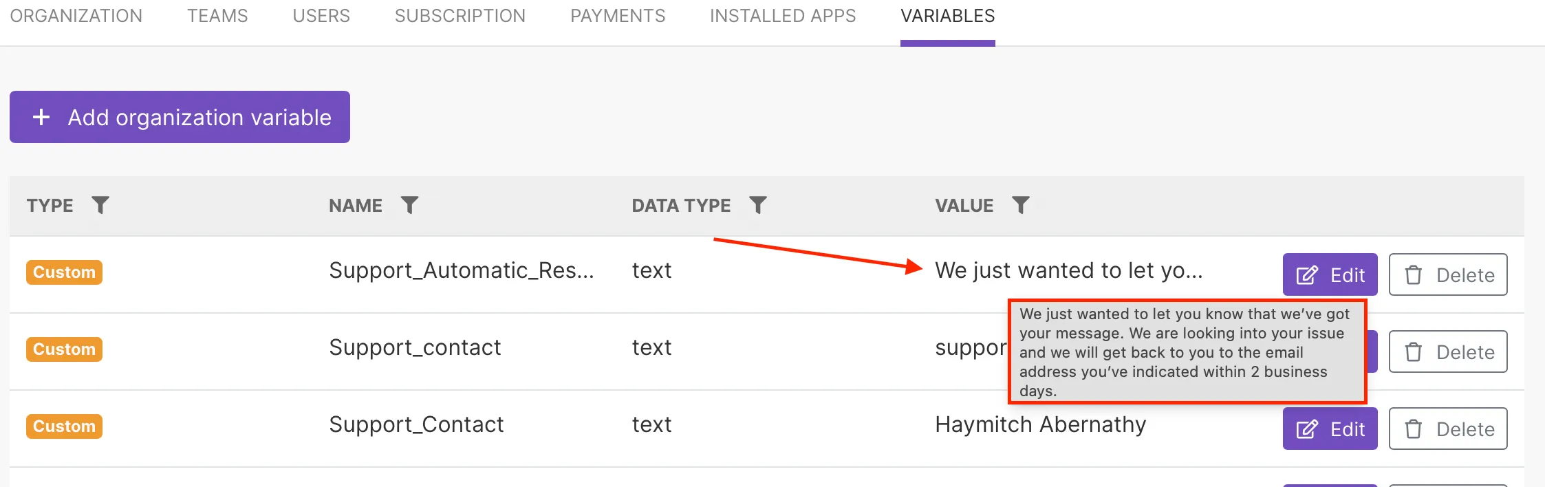 Preview variable value Preview variable value