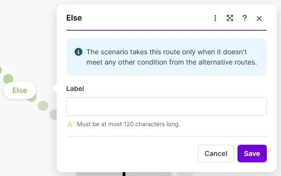 Label the Else route. Label the Else route.