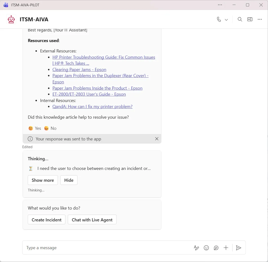 Agent offering support when knowledge articles do not resolve the issue Agent offering support when knowledge articles do not resolve the issue