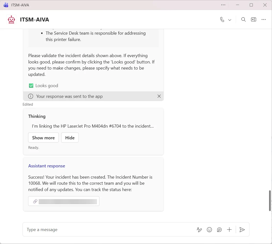 User accepting the Incident draft and the agent shares the Incident record link User accepting the Incident draft and the agent shares the Incident record link