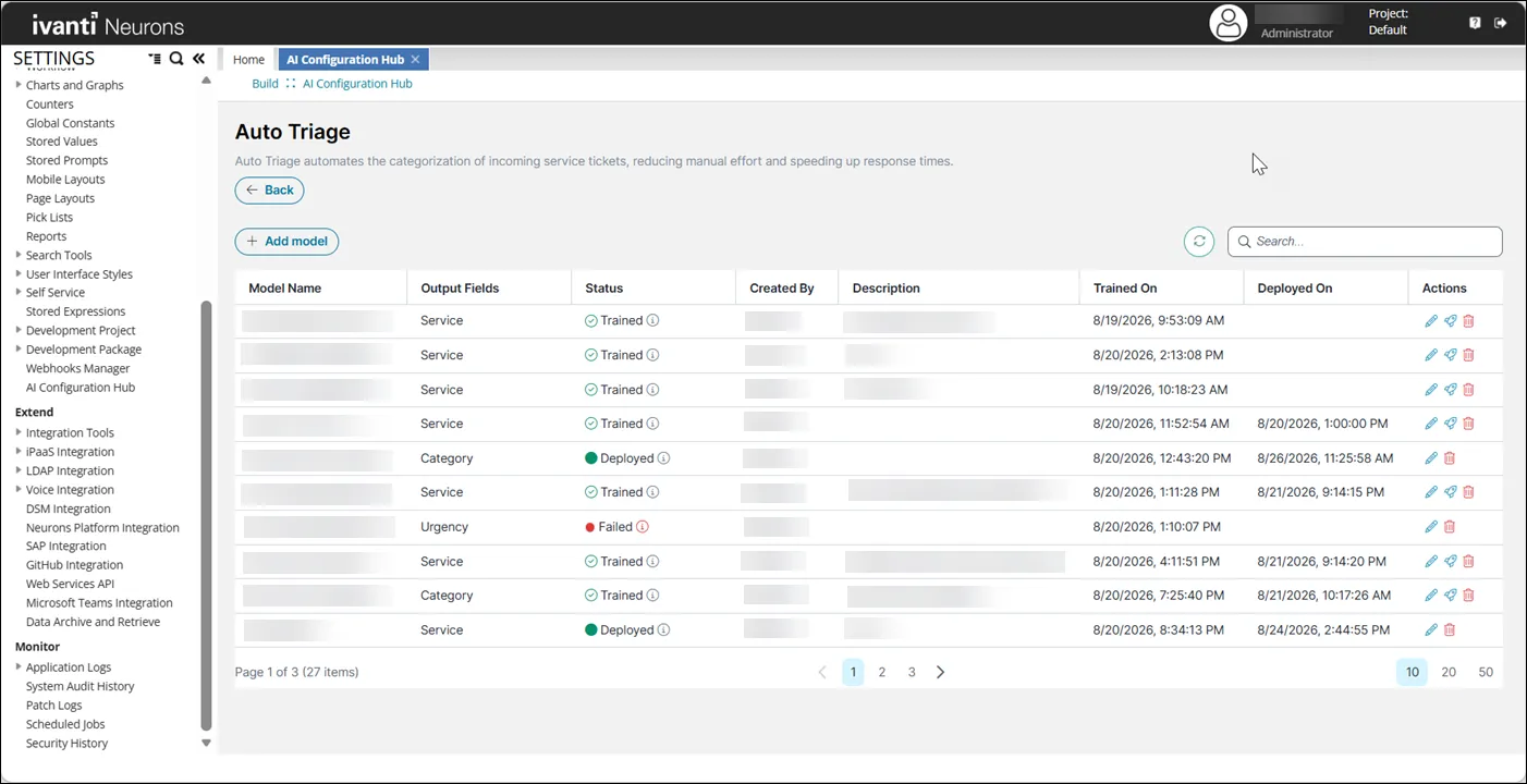 Model actions in Auto Triage