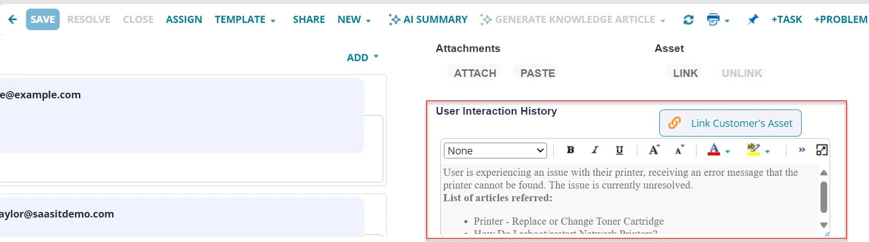 User Interaction History - Service Desk console User Interaction History - Service Desk console