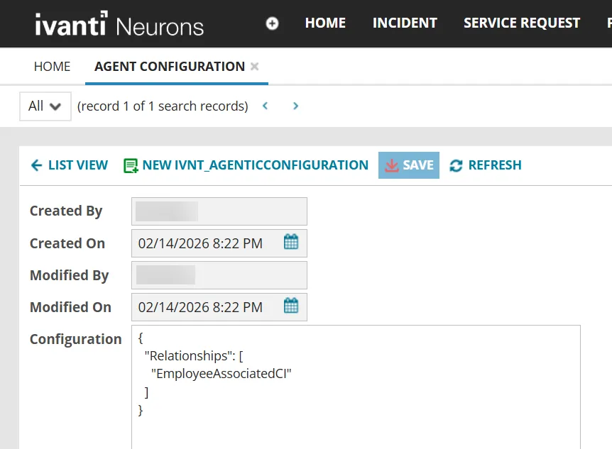 Agent Configuration page Agent Configuration page