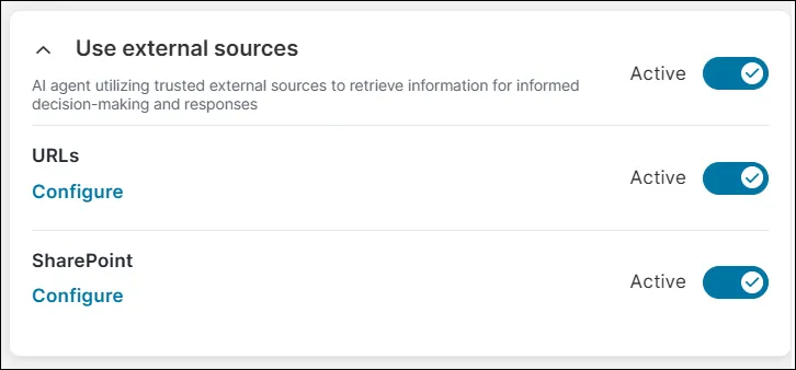 Knowledge base external sources dialog Knowledge base external sources dialog