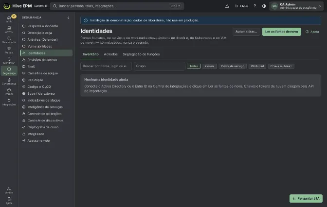 Tela: Identidades e revisões de acesso (1/2)