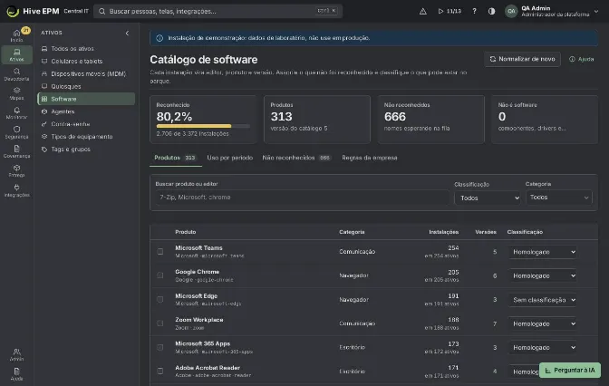 Tela: Catálogo e classificação de software (1/2)