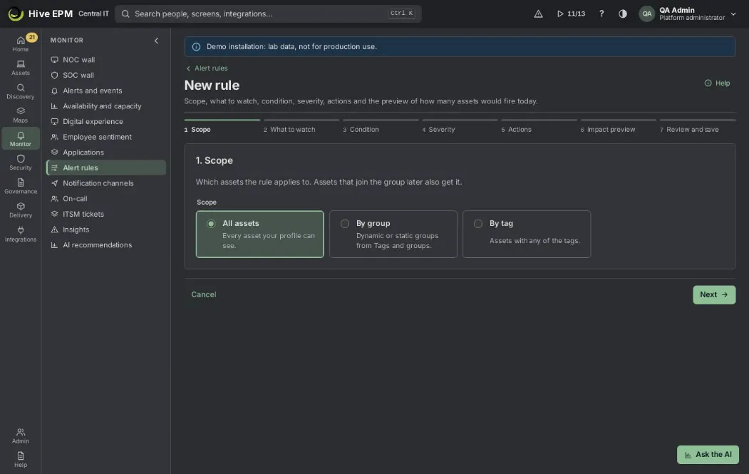 Screen: Step by step: create alerts