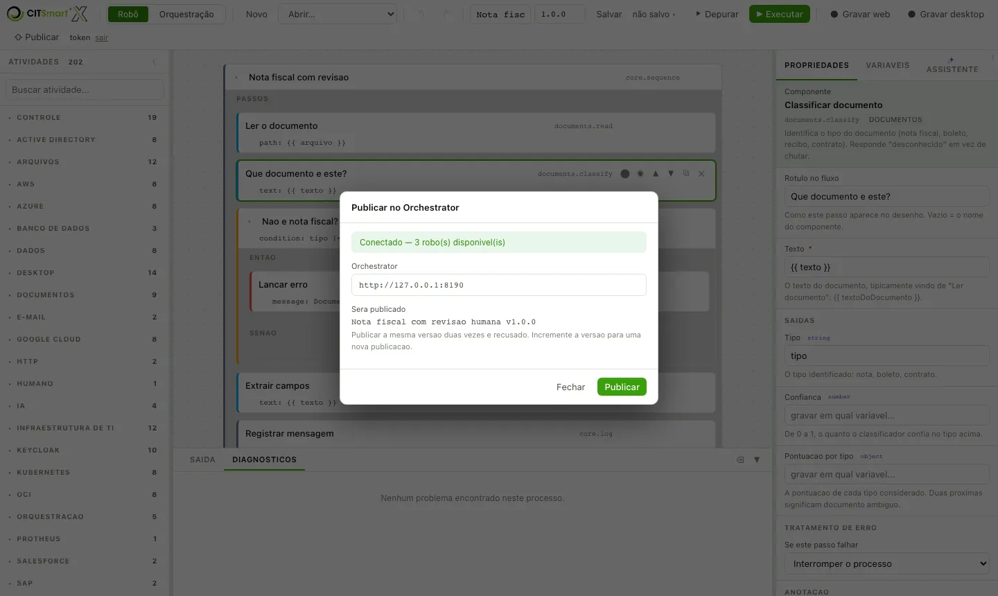 Janela Publicar no Orchestrator