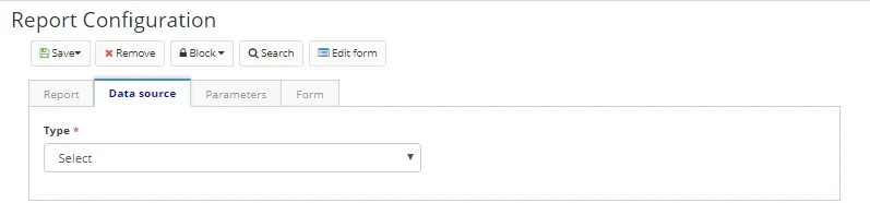 Figure 4 - Register/Edit Report Configuration, Data source tab