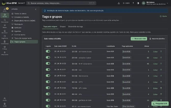 Tela: Tags e grupos