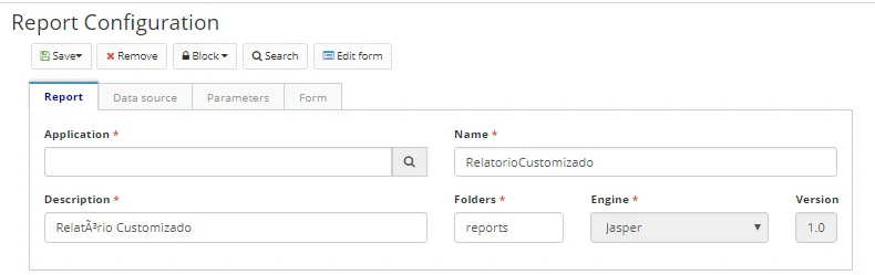Figure 3 - Register/Edit Report Configuration, Report tab