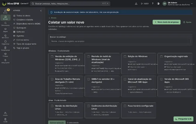 Tela: Tipos de equipamento e campos personalizados (3/3)