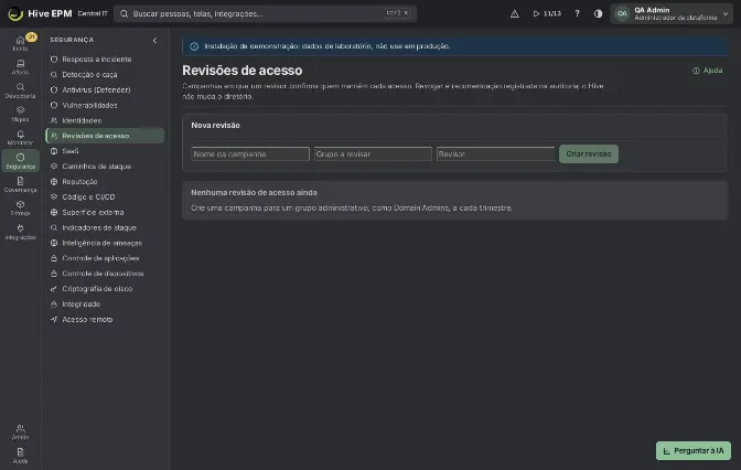 Tela: Identidades e revisões de acesso (2/2)