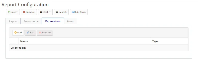 Figure 5 - Register/Edit Report Configuration, Parameters tab