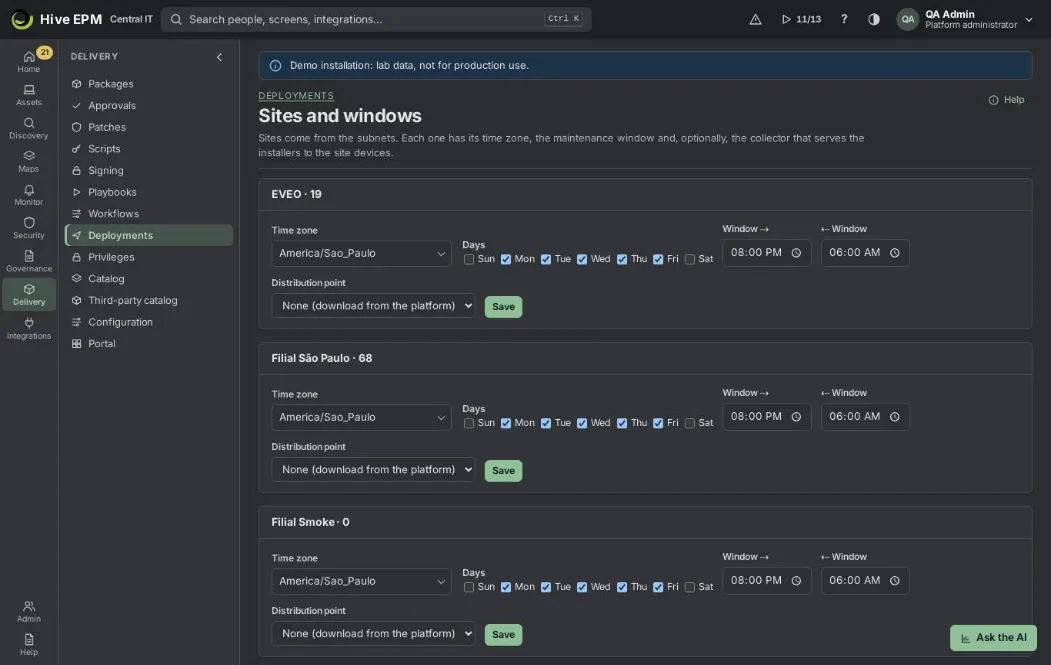 Screen: Step by step: more collectors for agent data and package delivery