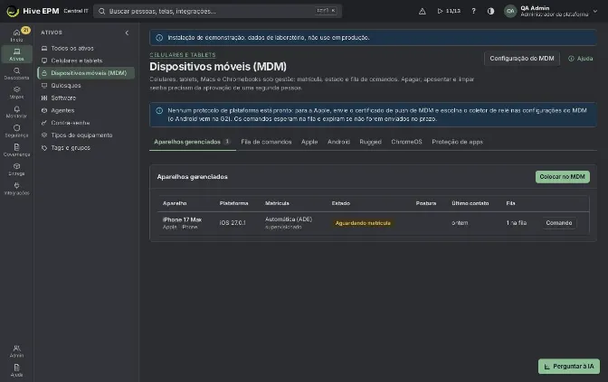 Tela: Gestão de dispositivos móveis (MDM) para Android e Apple (1/2)