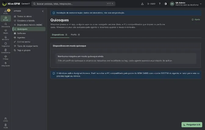 Tela: Quiosques e dispositivos compartilhados
