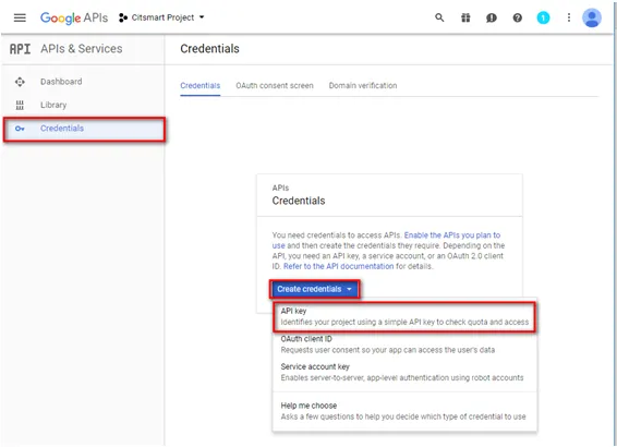 Figure 5 - API Key Creation Screen