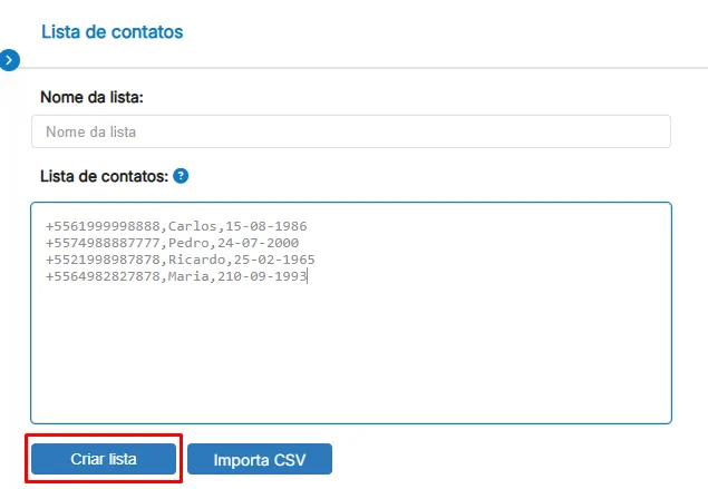 Lista de contatos Lista de contatos