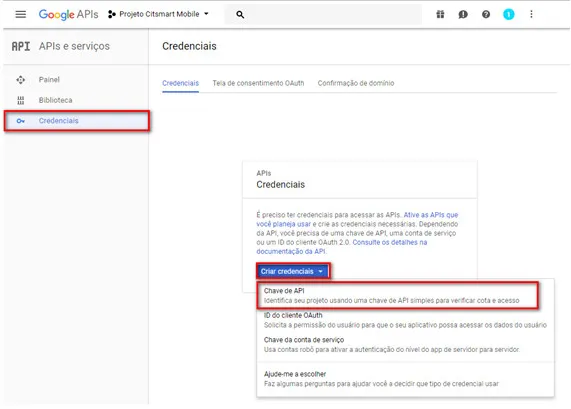 Figura 5 - Tela de Criação de API Key