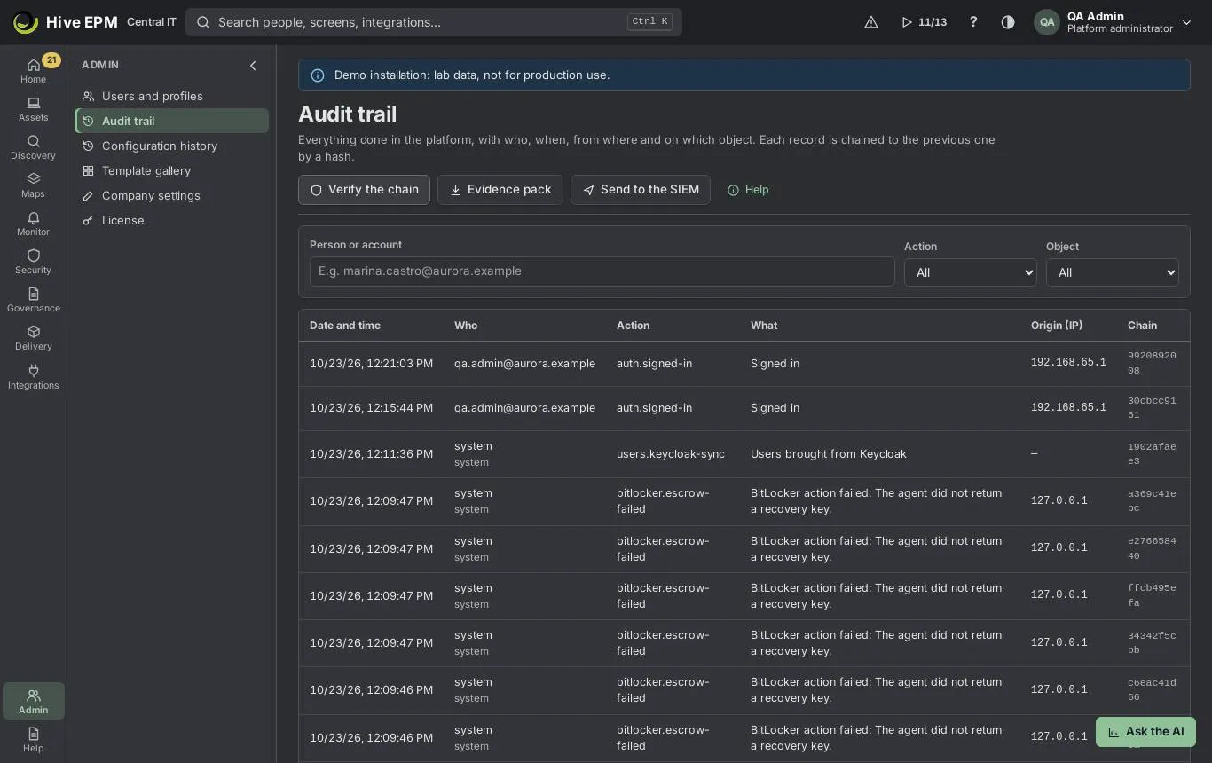 Screen: Audit trail (1/2) Screen: Audit trail (1/2)