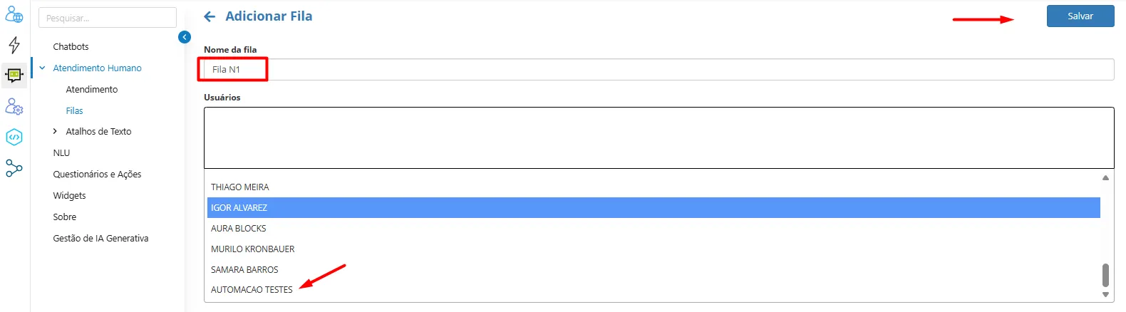 Adicionar Nome e Usuários