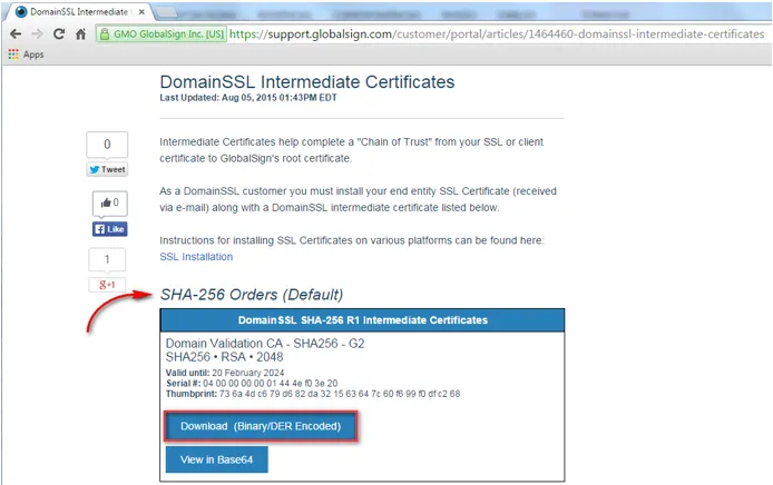 Figure 1 - GlobalSign Intermediate Certificate