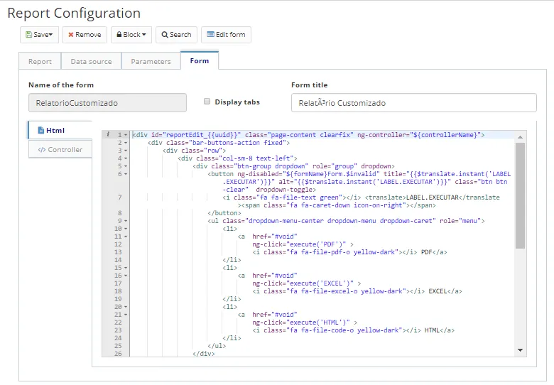 Figure 6 - Register/Edit Report Configuration, Form tab