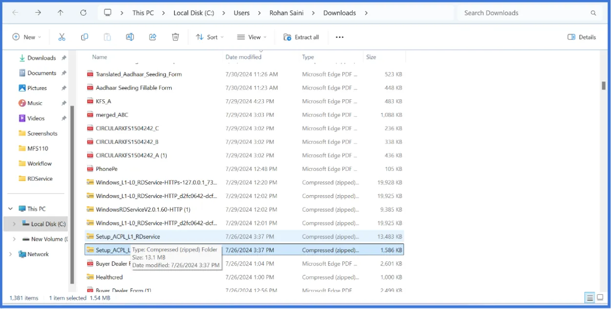 Windows Folder Interface