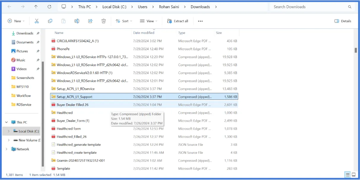 Windows folder Interface
