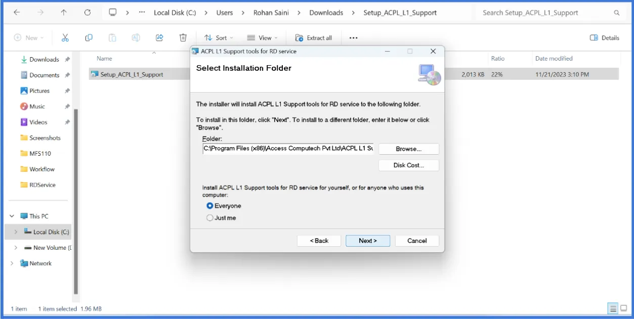 Installation Window Interface