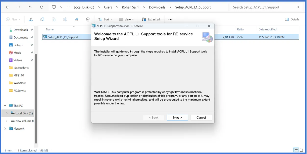 Installation Window Interface