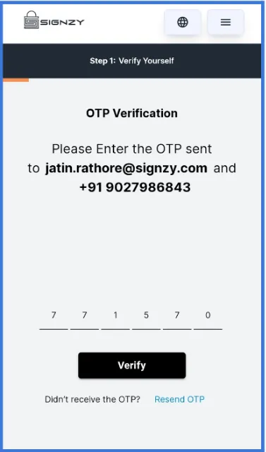 Verification page Interface Verification page Interface