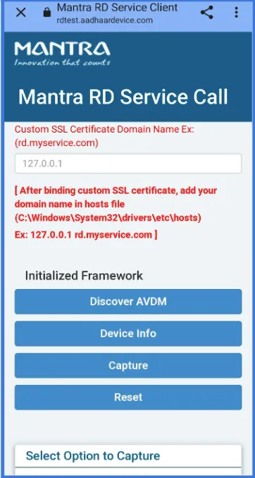 Mantra RD Service Call Website