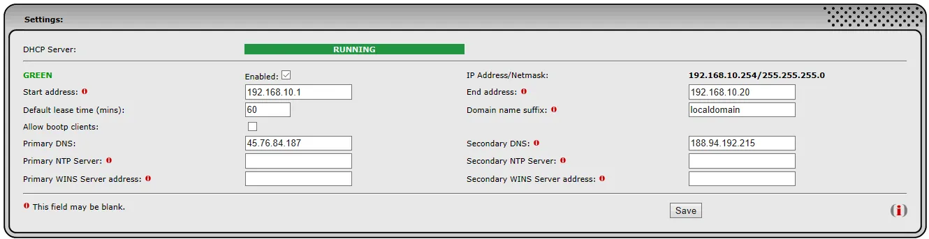 Configuring and enabling DHCP server